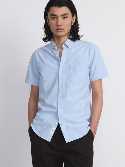 The Jasper Short Sleeve Oxford Shirt in Medium Blue