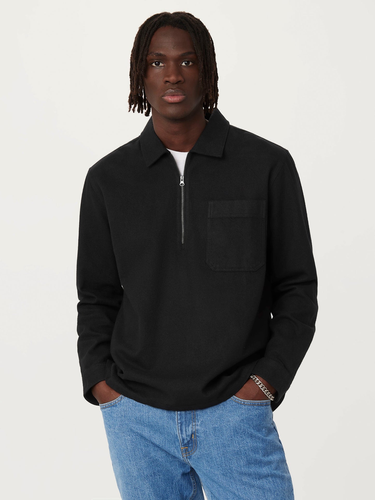 The Kapok Flannel Half Zip in Black