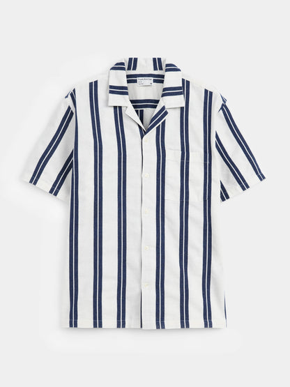 The Striped Camp Collar Shirt in Blue