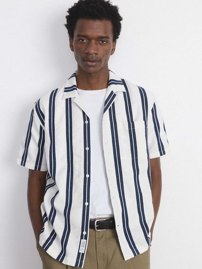 The Striped Camp Collar Shirt in Blue