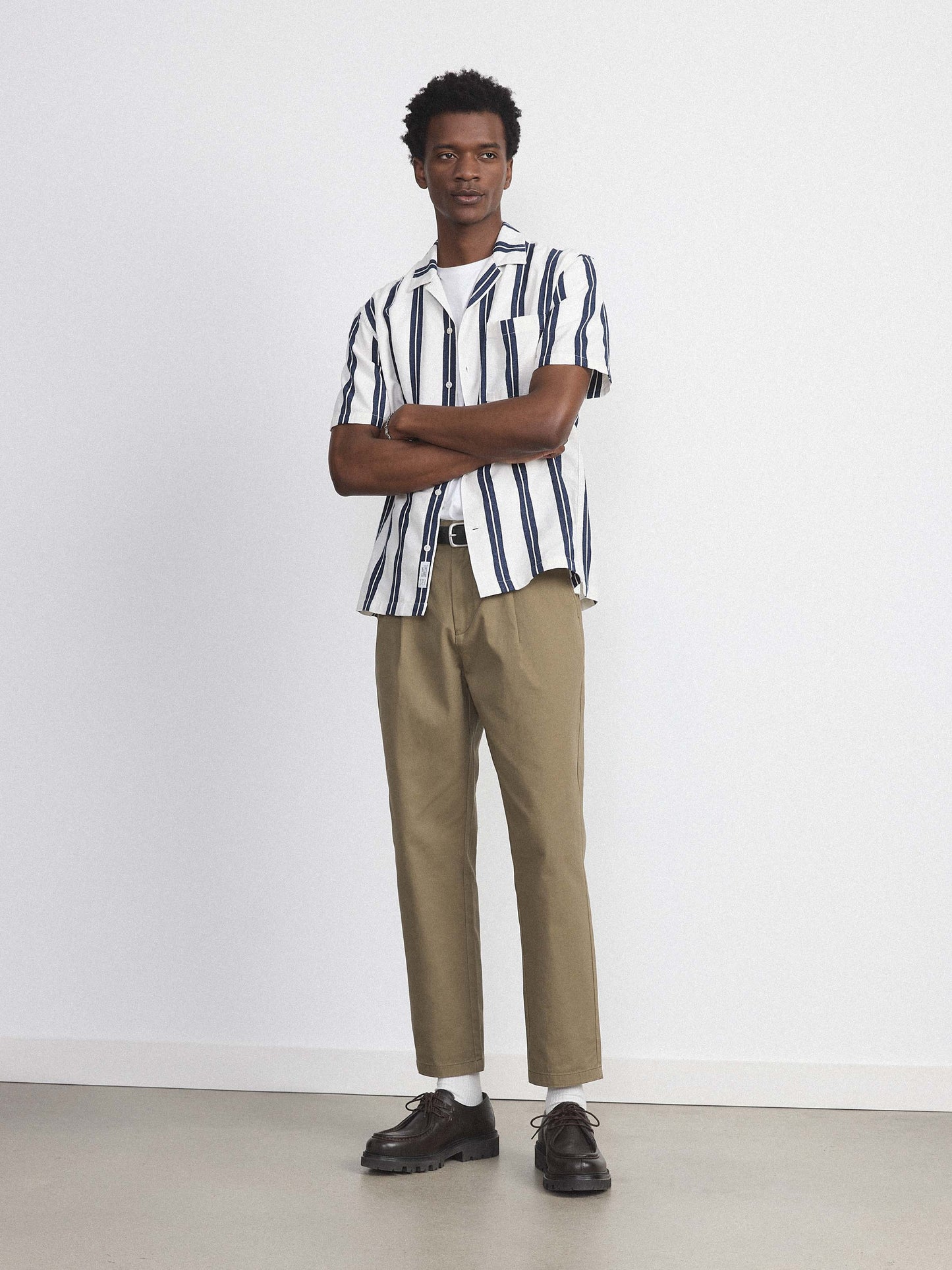 The Striped Camp Collar Shirt in Blue