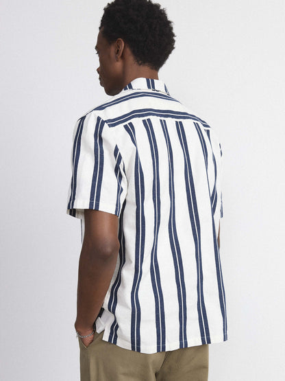 The Striped Camp Collar Shirt in Blue