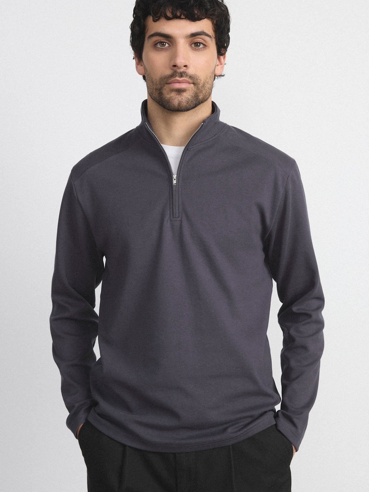 The Long Sleeve Half Zip in Dark Grey