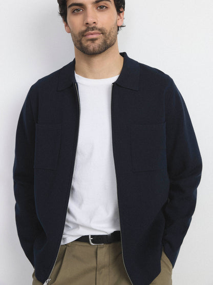 The Zip Up Overshirt in Deep Blue