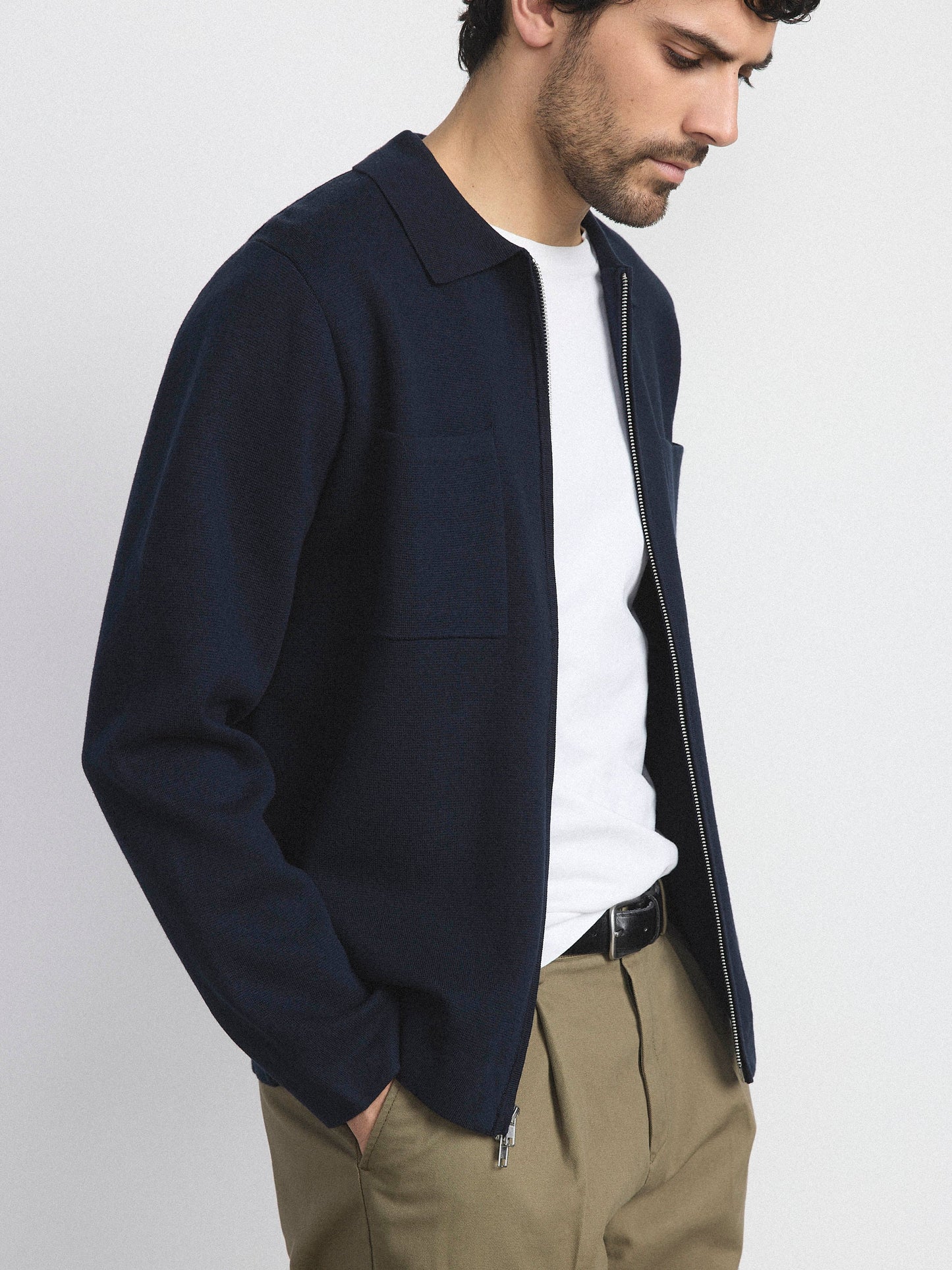 The Zip Up Overshirt in Deep Blue