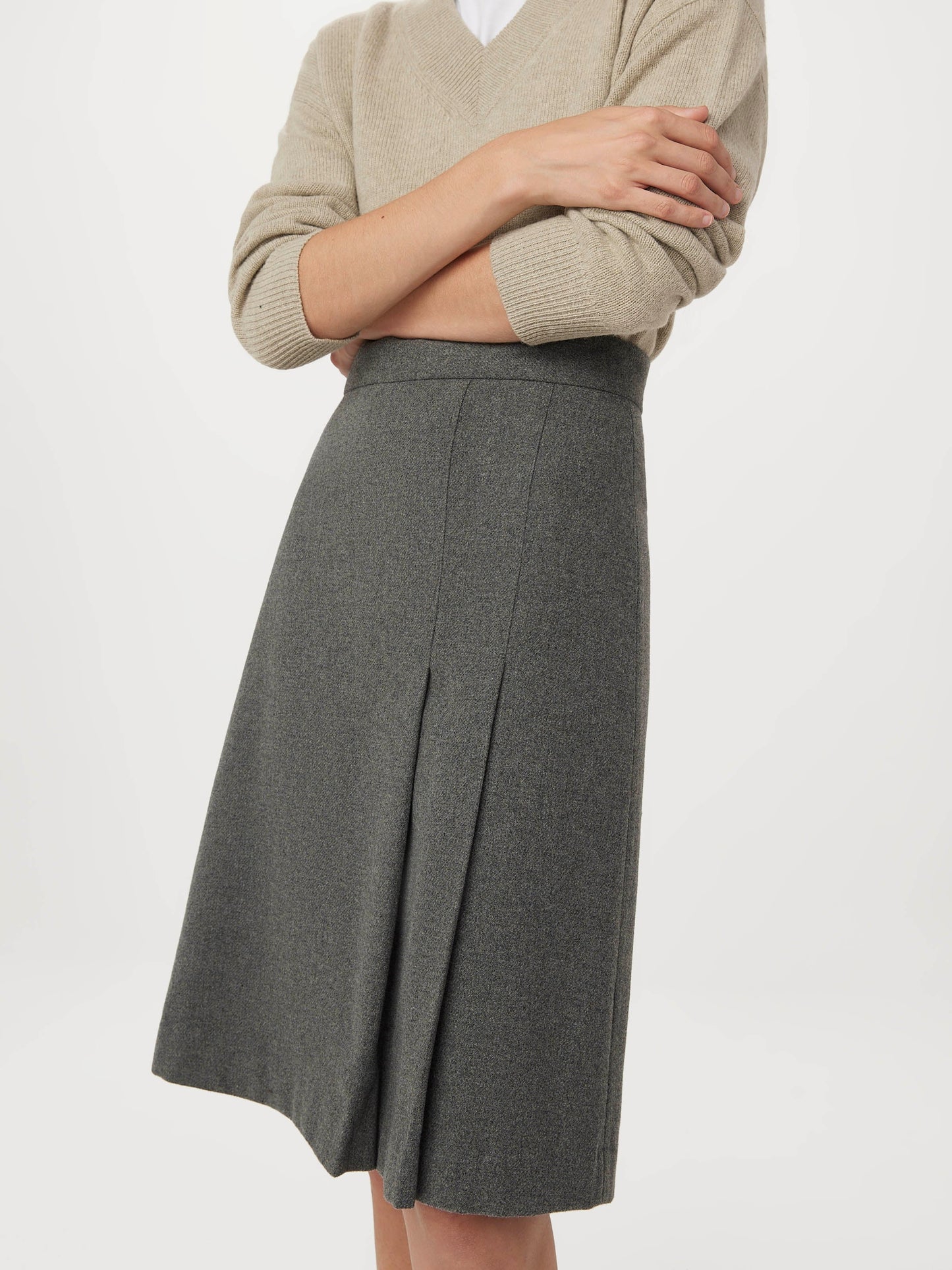 The Pleated Midi Skirt in Grey Black