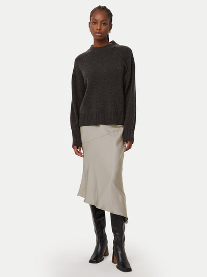 The Asymmetrical Midi Skirt  in Light Grey