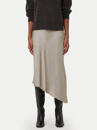 The Asymmetrical Midi Skirt  in Light Grey