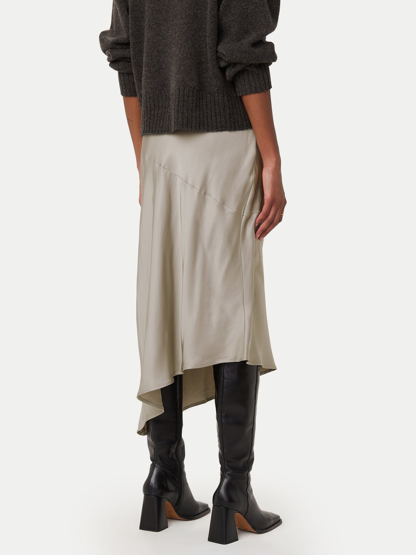 The Asymmetrical Midi Skirt  in Light Grey