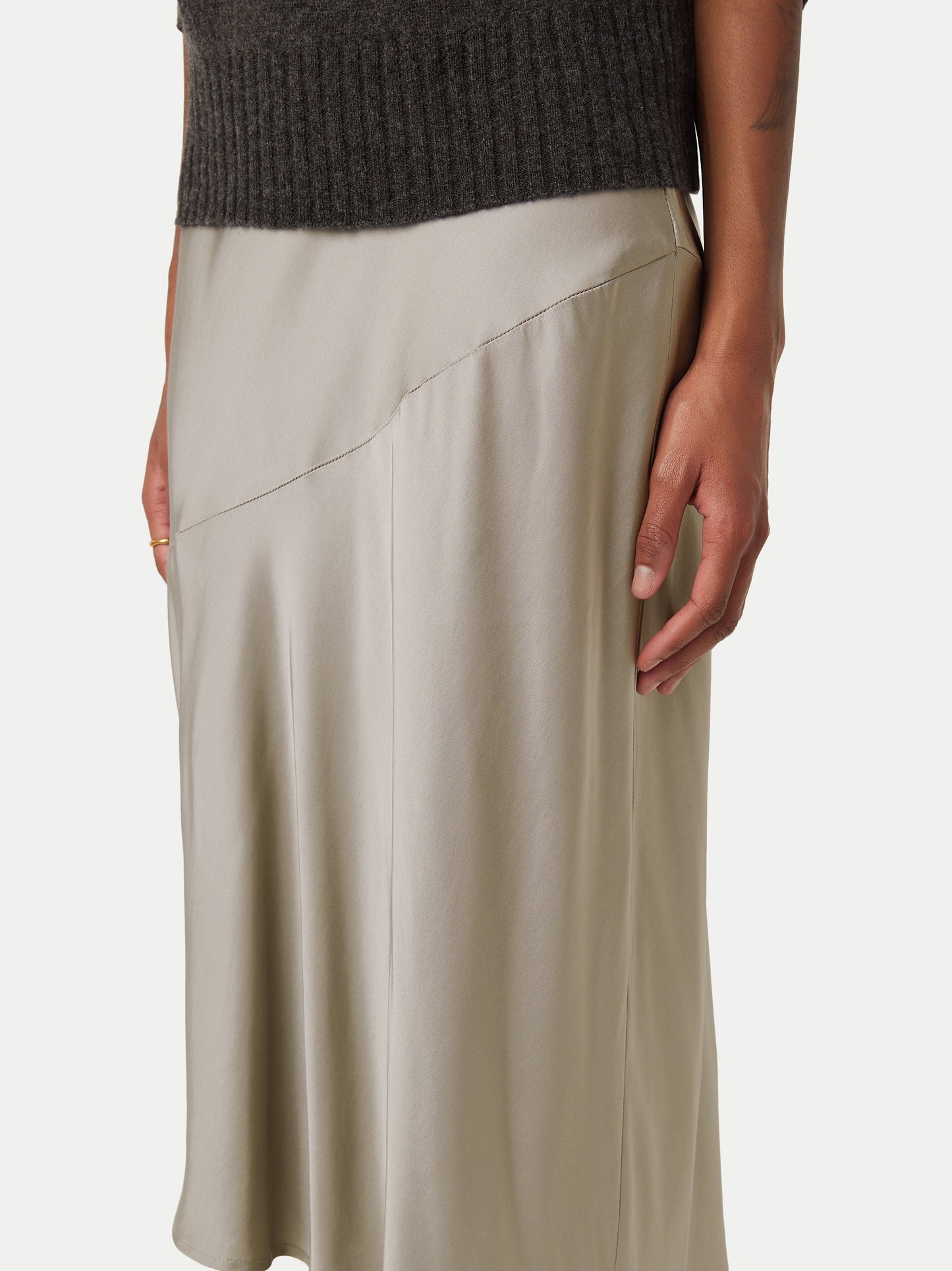 The Asymmetrical Midi Skirt  in Light Grey