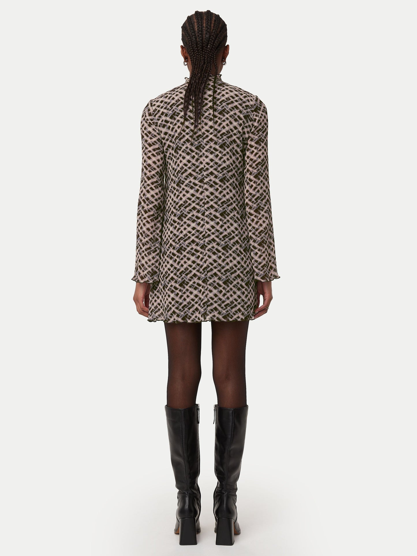 The Textured Long Sleeve Dress  in Dark Chocolate