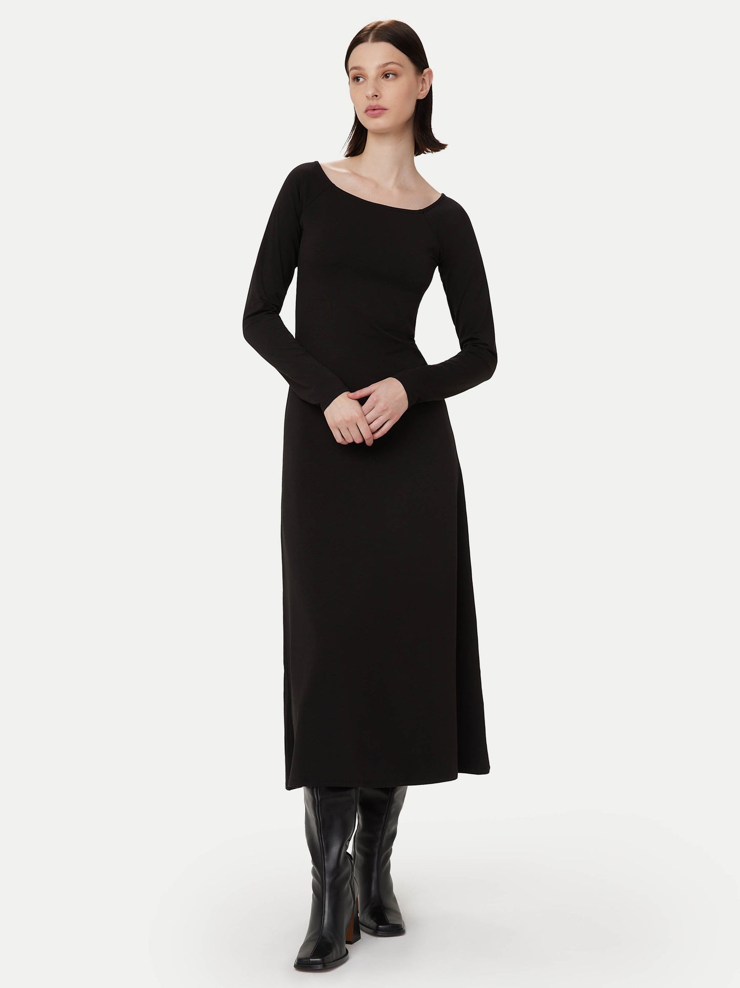 The Open Neck Long Dress in Black