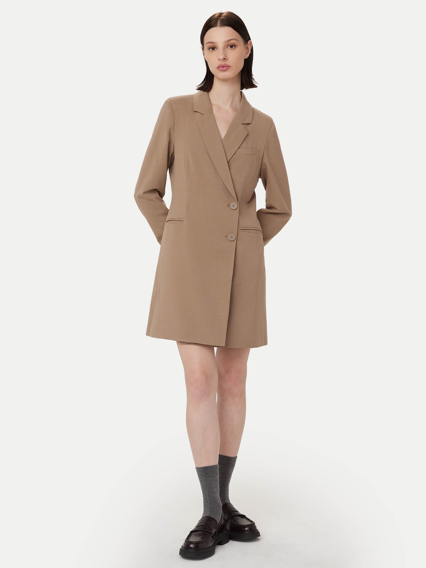 The Fitted Blazer Dress  in Taupe