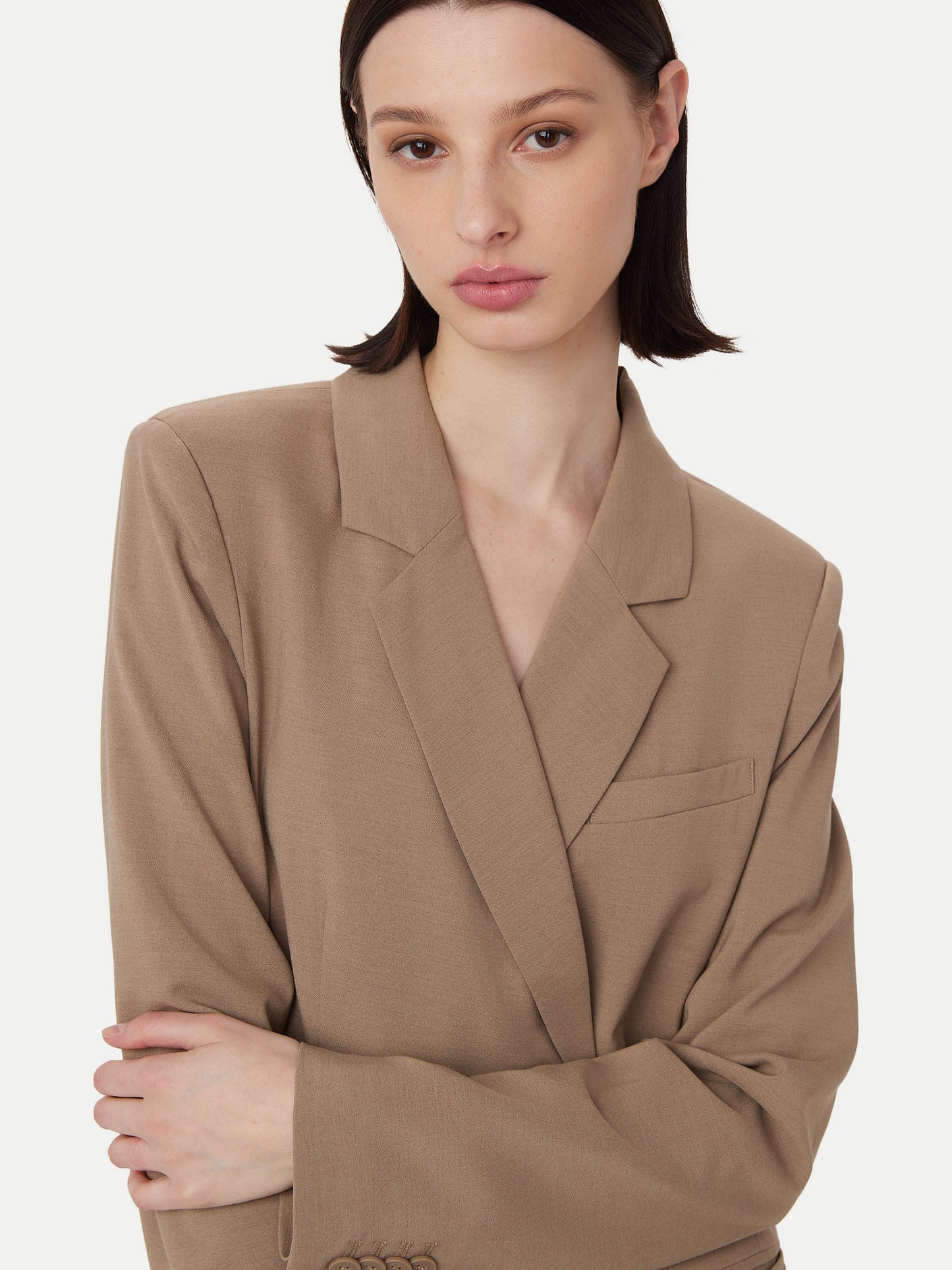 The Fitted Blazer Dress  in Taupe